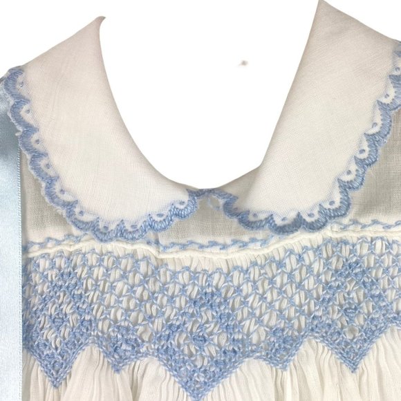 Vintage Linen Embroidery Baptism Onesie White and Light Blue 0-3 months - Picture 4 of 10